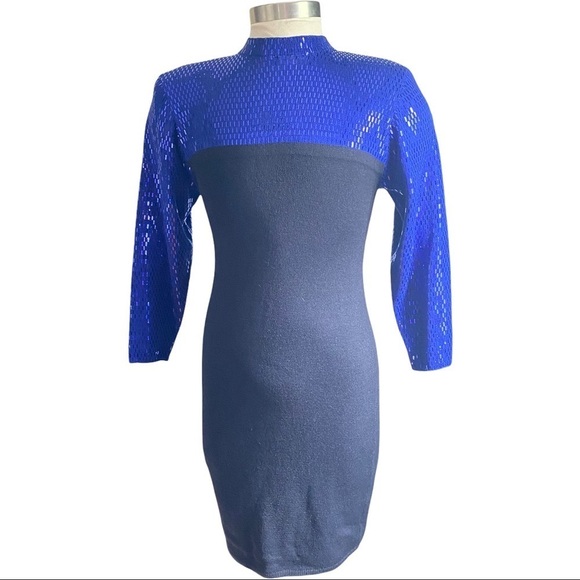 St. John Evening Black Cobalt Blue Sequined Evening Dress Cocktail Party Luxe 10 - Picture 2 of 14
